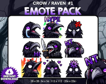 9 Raven/ Crow Emotes Bundle Pack - Twitch, Youtube, Discord | Killers | Spooky Scary Twitch Emotes for Streaming, cute crows pack