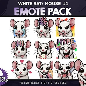 9 White Rat/ Mouse Emotes Bundle Pack - Twitch, Youtube, Discord |White Mouse | Spooky Scary Twitch Emotes for Streaming, cute rat pack