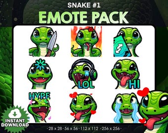 Paquete de emoticones de serpiente adorables – Twitch, Discord, YouTube (descarga digital)