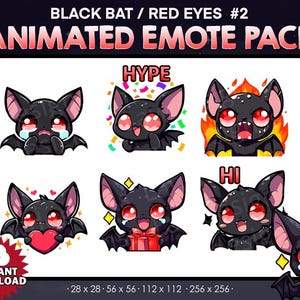 アニメーション化された黒いコウモリの赤い目、ストリーミング用の Twitch 絵文字 - Youtube 絵文字 Discord ステッカー