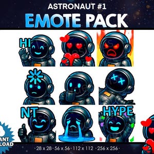 Paquete de 9 emoticones de astronauta: Twitch, YouTube, Discord / Astronauta / Emotes de Twitch de hombre espacial para streaming, lindo paquete de astronauta