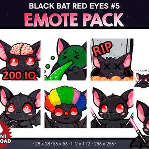 6 Black Bat red eyes emotes bundle pack | halloween | cute black bat | Emotes for twitch, discord, kick,