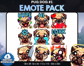 Pug Dog Emotes Pack, Streaming Emotes (Digital Download)