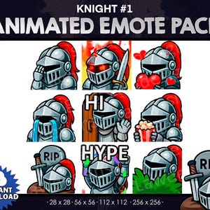 9 Animated Knight Emotes, knight emote,  cute knight stream pack, emotes for twitch, discord, Emotes for Twitch, discord