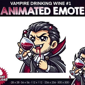 Emote animée vampire buvant du vin -Twitch, Youtube, Discord | Halloween | Emotes effrayantes et effrayantes pour Twitch à visionner en streaming, vampire mignon