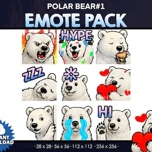 9 Cute polar bear bundle Emote, polar bear- Twitch, Youtube, Discord | White bear |  Twitch Emotes for Streaming, funny bear