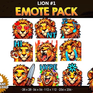 9 Lion Emotes Bundle Pack - Twitch, Youtube, Discord | Lion | Cute Twitch Emotes for Streaming, cute lion pack
