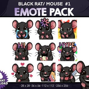 9 Black Rat/ Mouse Emotes Bundle Pack - Twitch, Youtube, Discord |Black Mouse | Spooky Scary Twitch Emotes for Streaming, cute rat pack