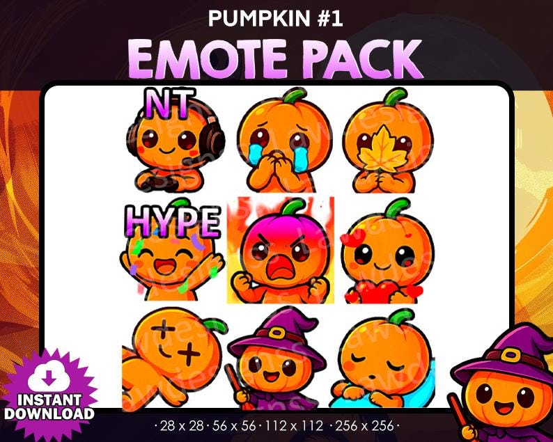 9 Pumpkin bundle pack- Twitch Emotes for Streaming - Halloween season, spooky emotes, pumkin emotes, autumn emotes, cute pumpkin emotes