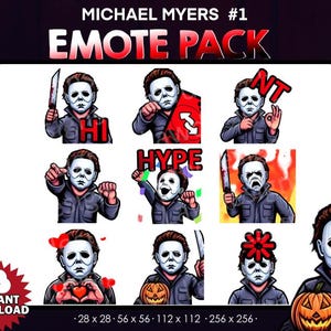 Paquete de 9 emoticonos de Michael Myers - Twitch, YouTube, Discord / Emoticonos de terror / Emoticonos de Twitch espeluznantes y aterradores para streaming / Emoticonos DBD