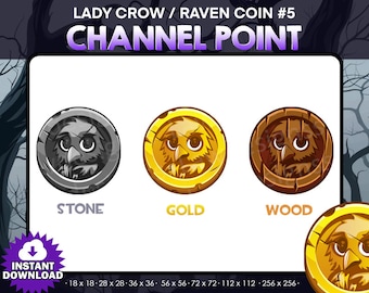 Lady Crow Raven Coin Emotes – Twitch, YouTube, Discord (Digital Download)