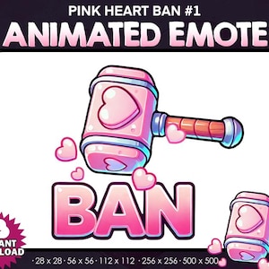 Animated Pink Heart Ban Hammer - Twitch, Youtube, Discord | Heart |Animated Pink Cute Twitch for Streaming, cute pink ban emote twitch