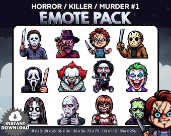 12 Horror/ Killer /Murder Emotes/Badges Bundle Pack - Twitch, Youtube, Discord | Killers | Spooky Scary Twitch Emotes for Streaming