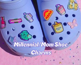 Millennial / Mom Shoe Charms, Gift, Coffee, Tumbler, Caffeine, Wine, Plant, Dog