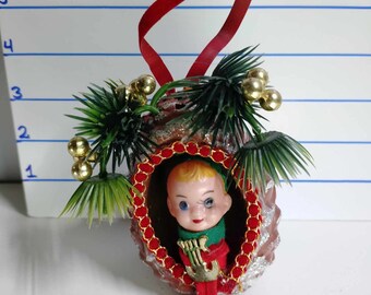 4'' Pixie Pine cone scented christmas ornament with elf (one piece)