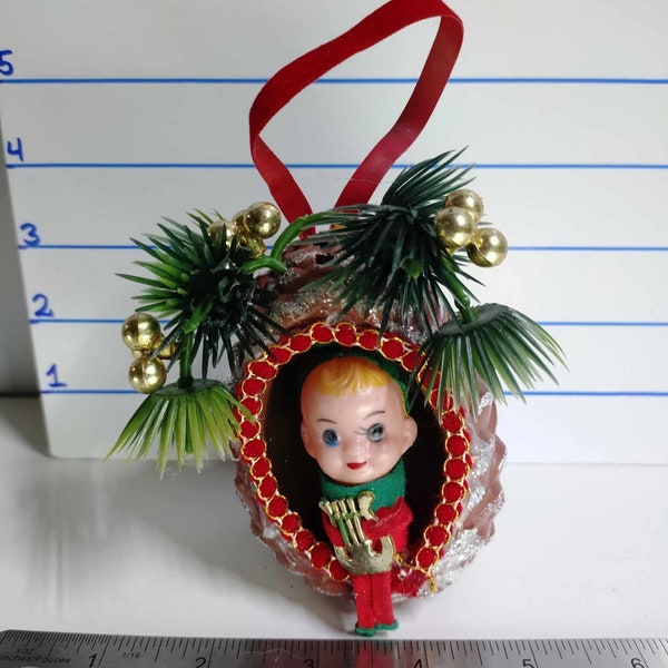 4'' Pixie Pine cone scented christmas ornament with elf (one piece)