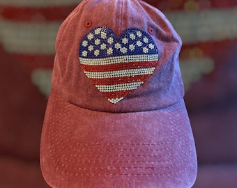 Bling American Flag Heart Hat
