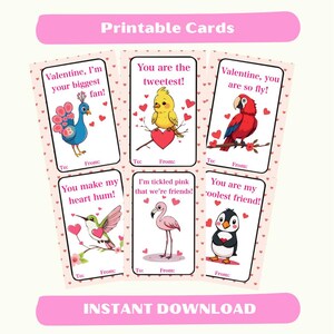 Printable Bird Valentine&#39;s Day Cards, Classroom Valentine&#39;s Day Cards for Kids, Valentine&#39;s Day Gift Tags, Instant Download, DIY