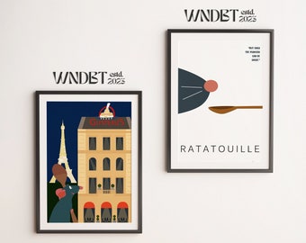 FULL HD Ratatouille Posters, Four in One, Total Package, 600 Dpi Resolution, Cartoon Poster, Hand-Drawn, Home Decor, Paris Poster, Digital