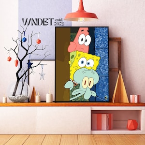 FULL HD SpongeBob Poster, 600 Dpi Resolution, Cartoon Poster, Hand-Drawn, Room Decor, Home Decor, Patrick Star, Squidward, Friendship