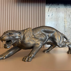 Roaring Tiger Statue, Luxury Animal Figurine for Home - Office, Gold & Smoke Decorative Sculpture, Gift Idea, Elegant Animal Statue