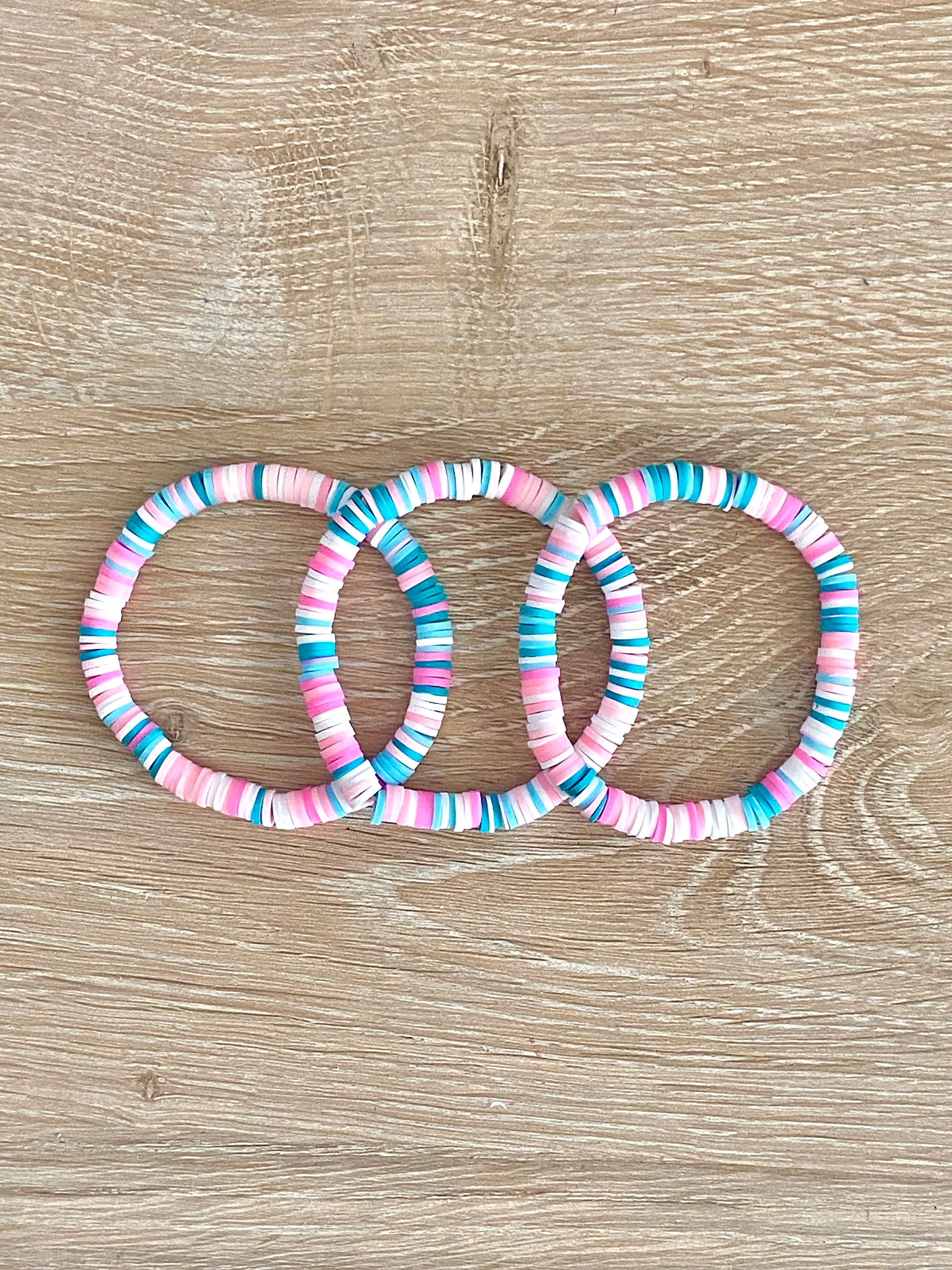 Turquoise Pink Clay Bead Bracelet – Colorful Polymer Jewelry