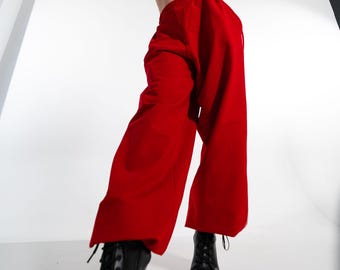 Red Wide Leg Cargo Pants for Women – Rave Hip Hop Dance Pants, Festival Streetwear, Baggy Trousers, Burning Man Outfit, Sporty Club Pants