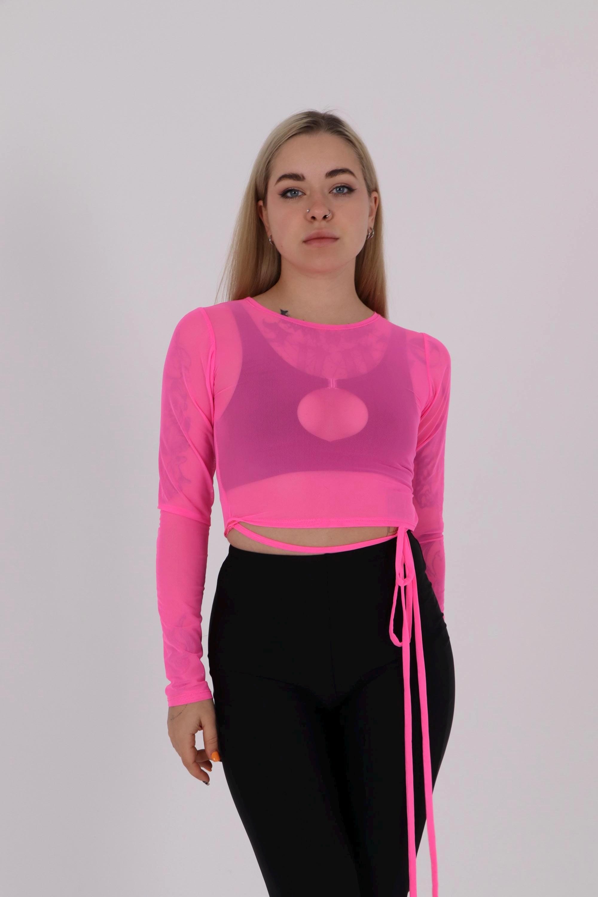 neon pink fishnet top
