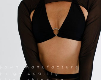 Black shrug bolero cropped bolero long sleeve fake shoulder mesh soft shrug bohemian women bolero jacket shrug style gift for her bday