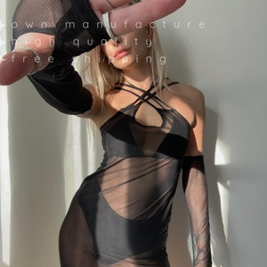 Dance dress, mesh mini dress, night dress, micro dress, woman tunic dress, seethrough dress, minifee dress, black dress, fishnet party dress