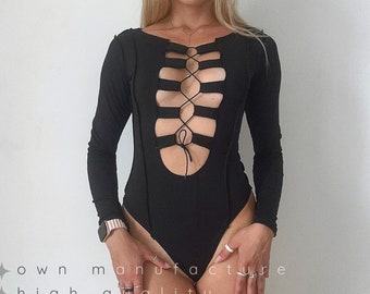 Black pole dance wear,exotic dancewear lace bodysuit,decollete dance costume stripper clothes leotard,poledance catsuit