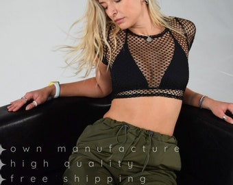 Black tank See Through stretch rave top, sheer mesh t-shirt fishnet short sleeve transparent summer tshirt, gift for her birthday