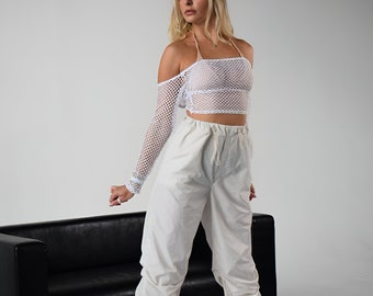 Cargo Pants, Wide Leg Pants, High-Rise Cargo Pants, White Hip Hop Trousers, High Waist Pants, Baggy Pants, Dance Pants,Women Cargo Pants