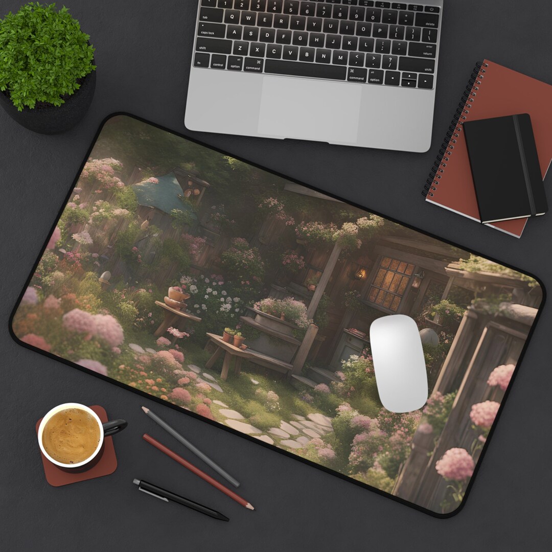 Lofi Aesthetic Cottagecore Garden Desk Mat With Blurry Edge - Whimsical ...
