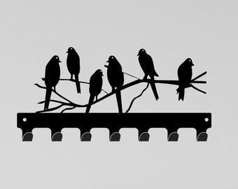 Birds on Tree Key Rack Hanger Metal 8.2" 21cm wide Decor Cute Bird