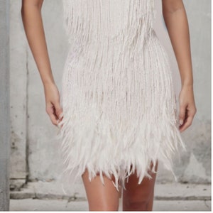 Weißes Quaste Pailletten Mini Kleid Glitzernde Fransen Cami Kleid Junggesellinnenabschied Kleid Abendkleid mit V-Ausschnitt Schulterfreies Kleid Geschenk Bild 5