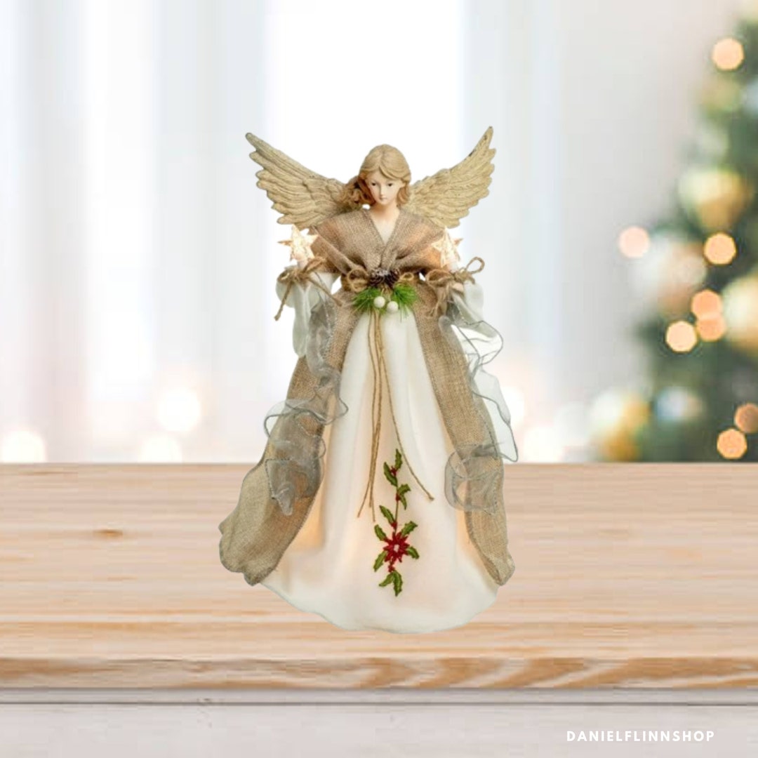 Rustic 10light Angel Tree Topper in Rattan/white Fabric Etsy Canada