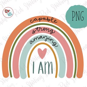 Rainbow Affirmations PNG, Fichier numérique dessiné à la main pour sublimation, Je suis déclarations