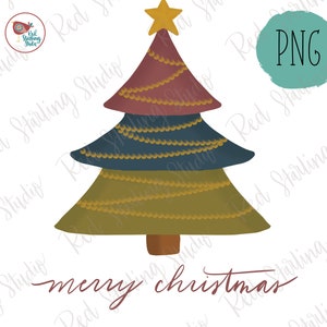 Merry Christmas Tree PNG, Christmas Sublimation Design, Hand Drawn PNG, Christmas Tree PNG