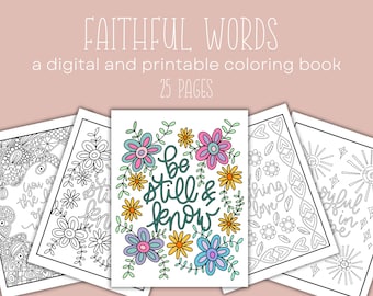 Libro para colorear Palabras fieles / Páginas para colorear digitales e imprimibles / PDF y PNG