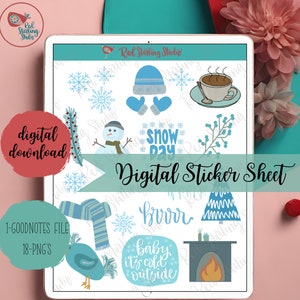Winter Digital Sticker Sheet for goodnotes, Digital Stickers for Winter, Digital Planner Stickers