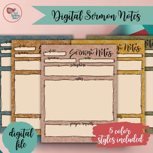 Digital Sermon Notes, Printable Sermon Notes, Digital Church Notetaking