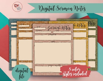 Notas de sermones digitales, notas de sermones imprimibles, toma de notas de la iglesia digital