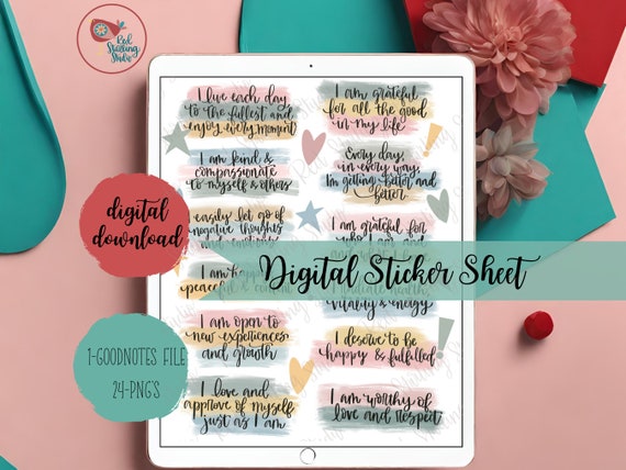 Digital Affirmation Stickers, Selflove Stickers, Precropped, Digital Sticker Book for goodnotes planner
