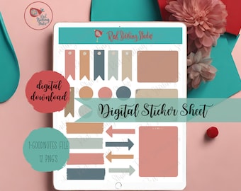 Widgets y pegatinas digitales Boho, pegatinas de planificador digital para Goodnotes, pegatinas estéticas para planificación digital, pegatinas prerecortadas