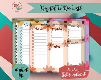 Lista digital de tareas pendientes, lista digital de tareas diarias para planificadores digitales