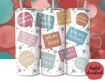 You Are Affirmations Tumbler Wrap do sublimacji, Skinny Tumbler Wrap, Affirmations Wrap do Skinny Tumbler