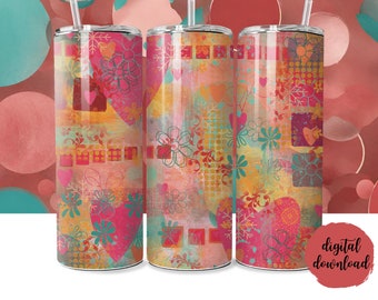 Gorąco różowy abstrakcyjny cienki Tumbler Wrap, Tumbler Wrap PNG do sublimacji, abstrakcyjny artystyczny Wrap
