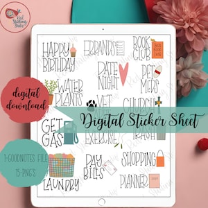 Dagelijkse stickers, digitale stickers voor digitale planning, dagelijkse levensstickers, goodnotes-elementen