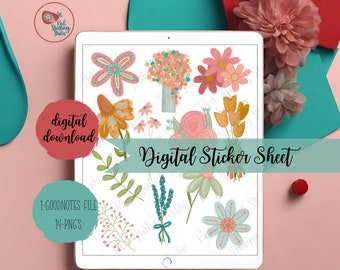 Naklejki Boho Floral, Precropped, Cyfrowa książka naklejek dla goodnotes